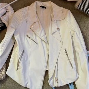 White leather  diagonal zip up jacket